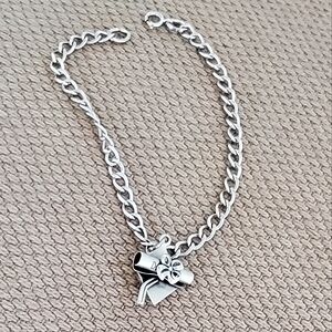Vtg Beau Sterling Silver 925 Charm Bracelet Graduation Cap/Diploma Charm 7" EUC